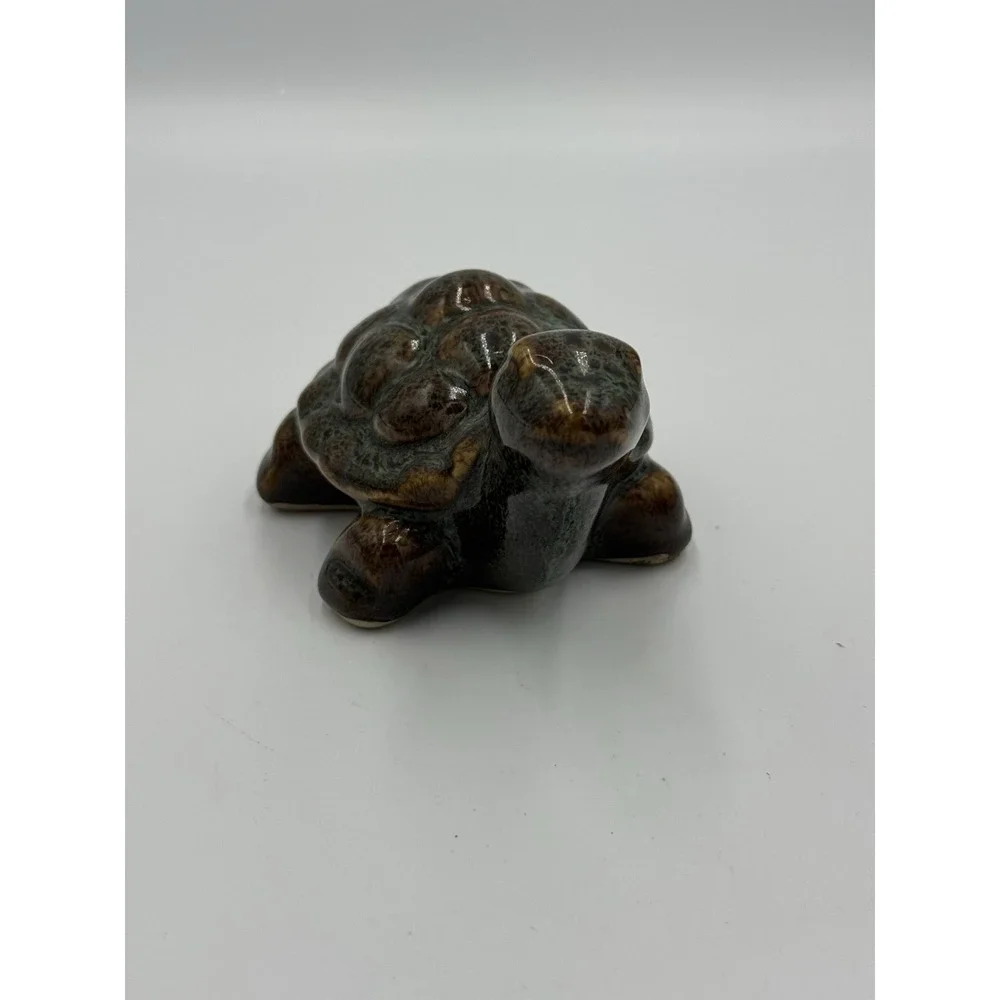 Russ‎ Home Ceramic Tortoise Turtle Figurine Brown Drip Glaze 5.5